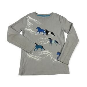 Tea Collection Gray Long Sleeve Tee with Blue & Black Horse Print